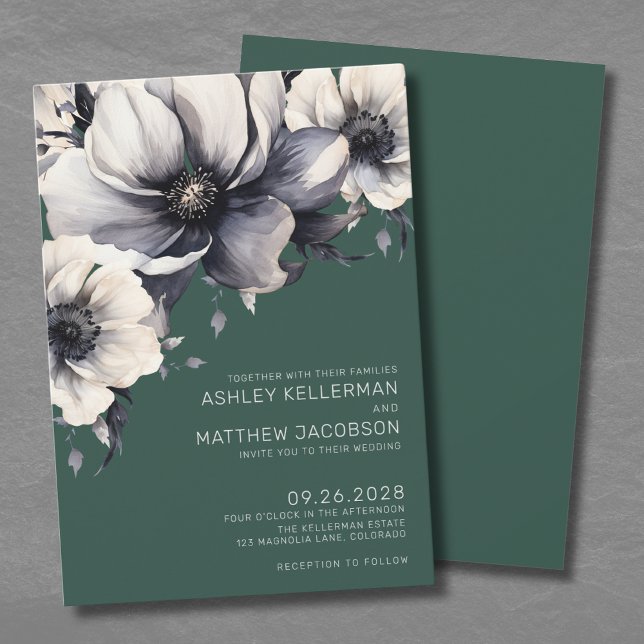Elegant Emerald Grönt Blommigt Bröllop Inbjudningar (Elegant Emerald Green Floral Wedding Invitation)