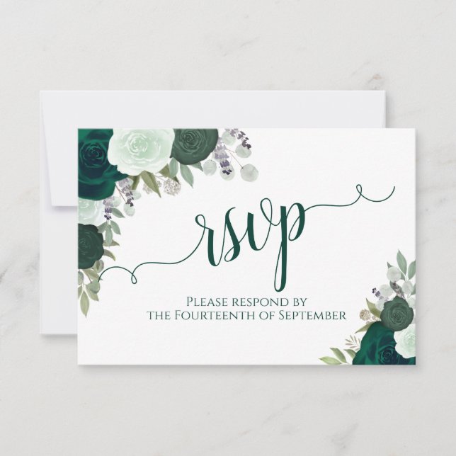 Elegant Emerald Grönt Blommigt Calligraphy Bröllop OSA Kort (Framsida)
