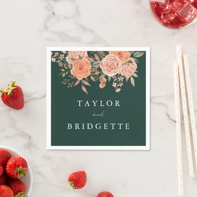 Elegant Emerald Grönt Blommigt  Fall Wedding Välko Pappersservett (Insitu)