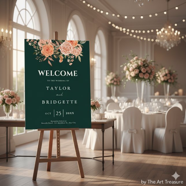 Elegant Emerald Grönt Blommigt  Fall Wedding Välko Poster (Skapare uppladdad)