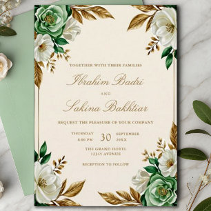 Elegant Emerald Grönt Blommigt Muslim Bröllop Inbjudningar