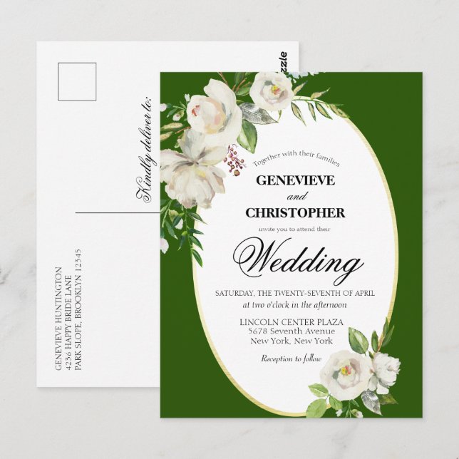 Elegant Emerald Grönt Boho Blommigt Bröllop Vykort (Fram/baksida)
