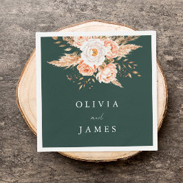 Elegant Emerald Grönt Boho Chic Blommigt Bröllop Pappersservett