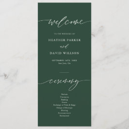 Elegant Emerald Grönt Bröllop Ceremony Program
