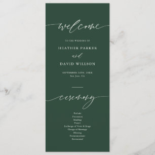 Elegant Emerald Grönt Bröllop Ceremony Program