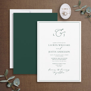 Elegant Emerald Grönt Calligraphy Monogram Bröllop Inbjudningar
