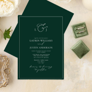 Elegant Emerald Grönt Calligraphy Monogram Bröllop Inbjudningar