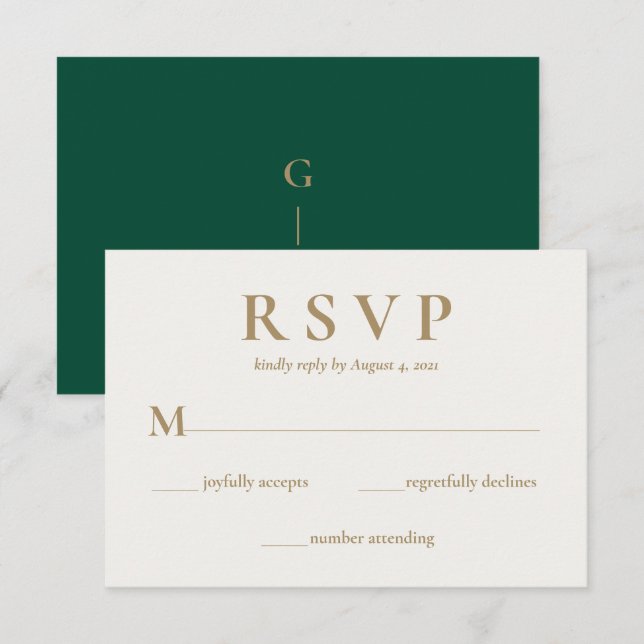 Elegant Emerald Grönt Cream Bröllop OSA Card Kort (Fram/baksida)