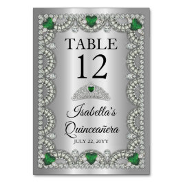 Elegant Emerald Grönt | Diamond Krona Quinceañera Bordsnummer