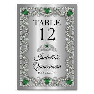 Elegant Emerald Grönt   Diamond Krona Quinceañera Bordsnummer