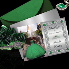 Elegant Emerald Grönt | Diamond Krona Quinceañera Tack Kort