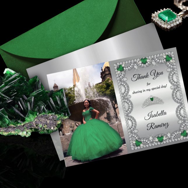 Elegant Emerald Grönt | Diamond Krona Quinceañera Tack Kort (Skapare uppladdad)