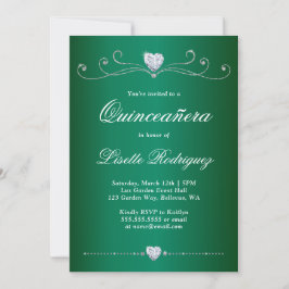 Elegant Emerald Grönt Diamond Swirl Quinceanera Inbjudningar