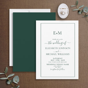 Elegant Emerald Grönt Formell Monogram Bröllop Inbjudningar