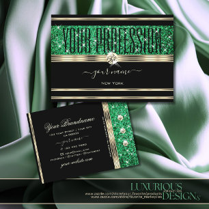 Elegant Emerald Grönt Glitter Gnistra Guld Black Visitkort