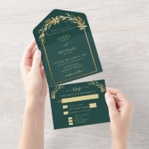 Elegant Emerald Grönt Golden Foliage Bröllop Arch