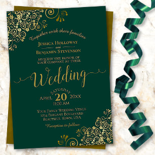 Elegant Emerald Grönt Golden Frills Bröllop Inbjudningar