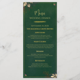 Elegant Emerald Grönt & Guld Bröllop Midmeny Menu Meny