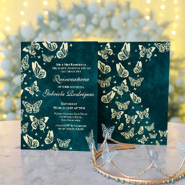 Elegant Emerald Grönt Guld Butterfly Quinceañera Inbjudningar