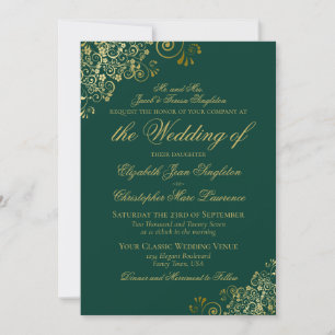 Elegant Emerald Grönt & Guld Classy Formal Bröllop Inbjudningar