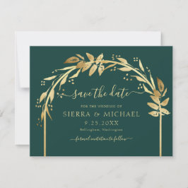 Elegant Emerald Grönt Guld Foliage Arch Bröllop Spara Datumet