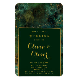 Elegant Emerald Grönt & Guld Glitter Agate Bröllop Magnet