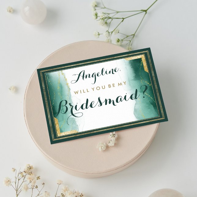 Elegant emerald grönt guld glitter Bridesmaid Inbjudningar (Elegant emerald green gold glitter Bridesmaid)