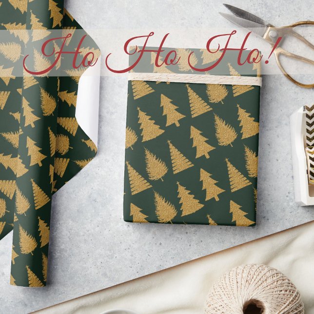 Elegant Emerald Grönt Guld Glitter Julgranar Presentpapper (Skapare uppladdad)