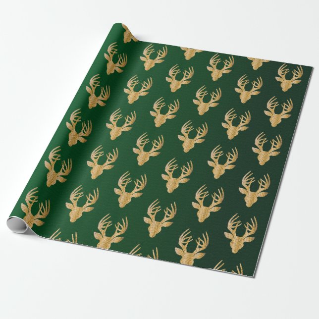 Elegant Emerald Grönt Guld jul Reindeer Gift Presentpapper (Utrullad)