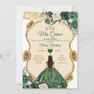 Elegant Emerald Grönt & Guld Krona Quinceañera Inbjudningar