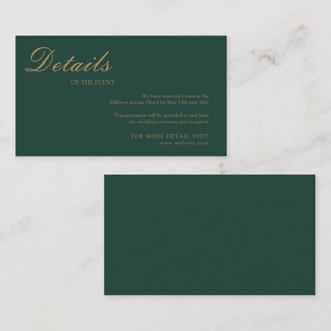 Elegant Emerald Grönt Guld minimalist Bröllop Tilläggskort (Fram/baksida)