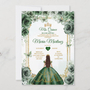 Elegant Emerald Grönt & Guld Mis Quince Sweet 16:e Inbjudningar