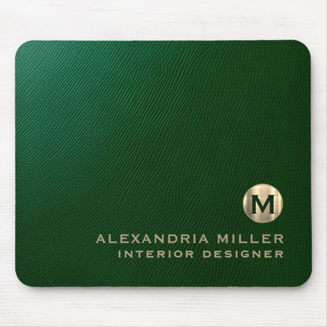 Elegant Emerald Grönt Guld Monogram Musmatta (Framsidan)