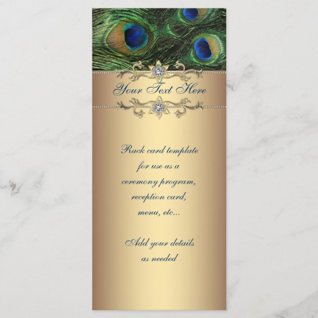 Elegant Emerald Grönt Guld Peacock Rack Card Program (Framsida)
