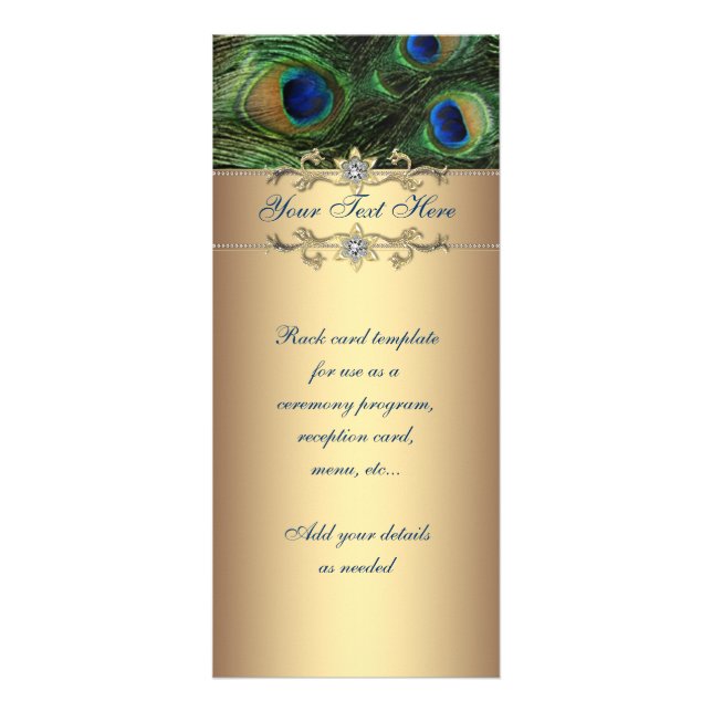 Elegant Emerald Grönt Guld Peacock Rack Card Reklamkort (Framsidan)