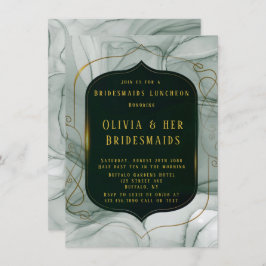 Elegant Emerald Grönt Guld Ram Brudesmaids Lunch Inbjudningar