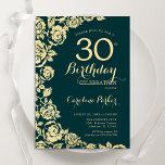 Elegant Emerald Grönt Guld Ro 30års födelsedag Inbjudningar<br><div class="desc">Emerald Grönt Guld Blommigt 30års födelsedag bjudande in. Elegantens utformning med ro,  faux guld-folie och typsnitt för typsnitt. Trendig inbjudan-kortets perfekt för en snyggt kvinnlig dag firande. Kan anpassas till vilken ålder som helst. Skrivna Zazzle-inbjudningar eller digital utskrivbar mall för omedelbar nedladdning.</div>