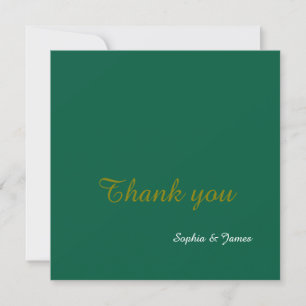 Elegant Emerald Grönt & Guld Script Bröllop Tack Kort