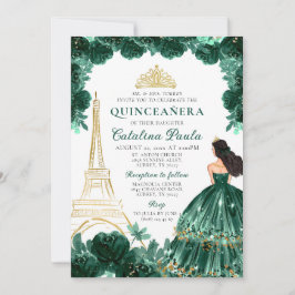 Elegant Emerald Grönt Guld Tiara Paris Quinceañera Inbjudningar