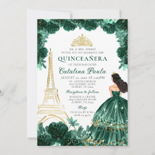 Elegant Emerald Grönt Guld Tiara Paris Quinceañera Inbjudningar