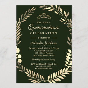 Elegant Emerald Grönt Guld WAN Quinceanera Inbjudningar