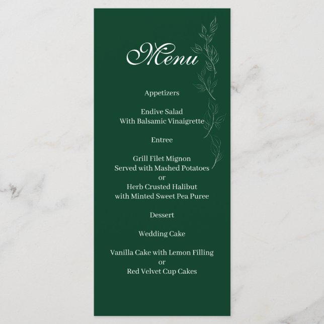 Elegant Emerald Grönt löv Menu Meny (Framsida)