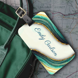 Elegant emerald grönt marble art faux guld glitter bagagebricka