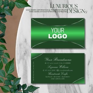 Elegant Emerald Grönt med Silver Gräns och Logotyp Visitkort
