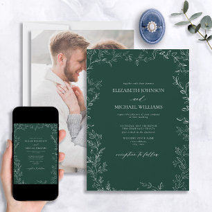 Elegant Emerald Grönt Minimal Löv Photo Bröllop Inbjudningar