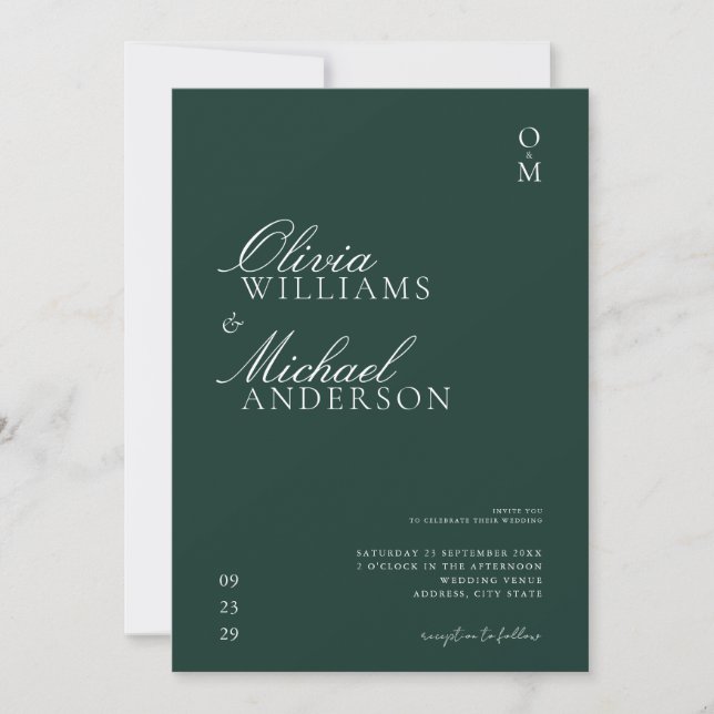 Elegant Emerald Grönt Minimalist Bröllop Inbjudningar (Framsida)