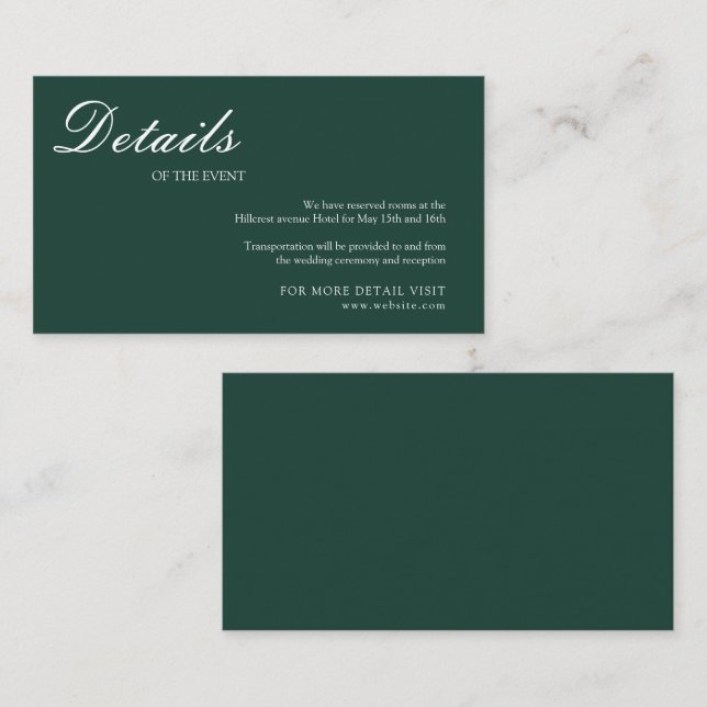 Elegant Emerald Grönt Minimalist Bröllop Tilläggskort (Fram/baksida)