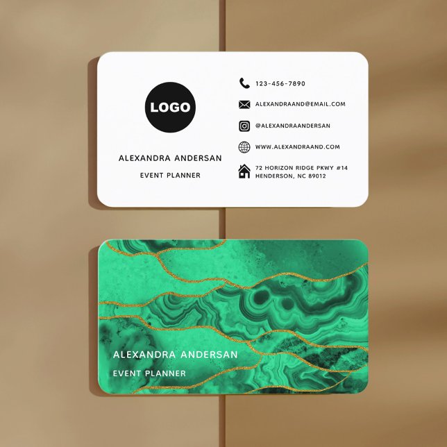 Elegant Emerald Grönt Modern Agate Marble Glitter Visitkort (Chic Emerald Green Gold Glitter Marble Agate Business Card)