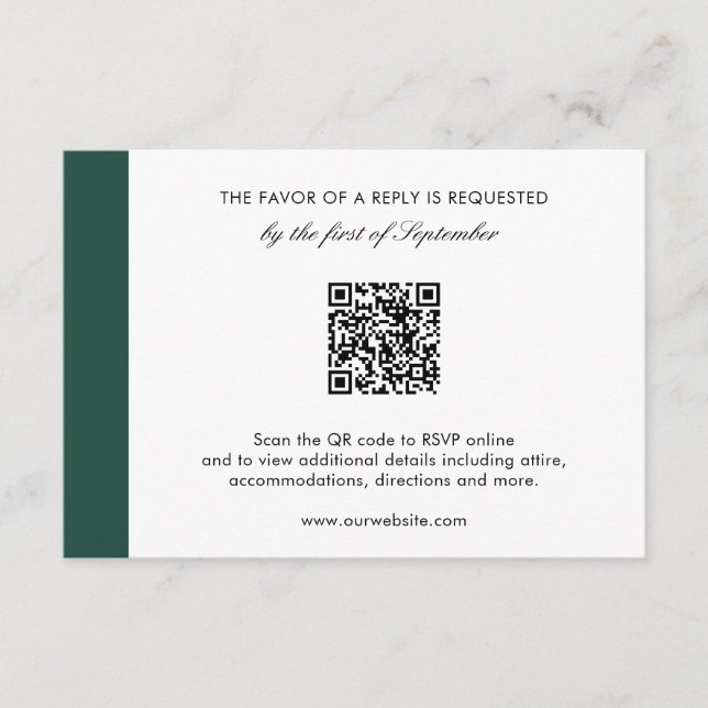 Elegant Emerald Grönt Modern QR-kod Bröllop OSA Kort (Framsida)