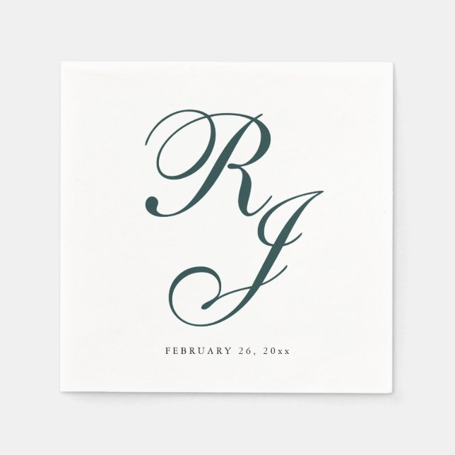 Elegant Emerald Grönt Monogram Bröllop Napkins Pappersservett (Framsidan)